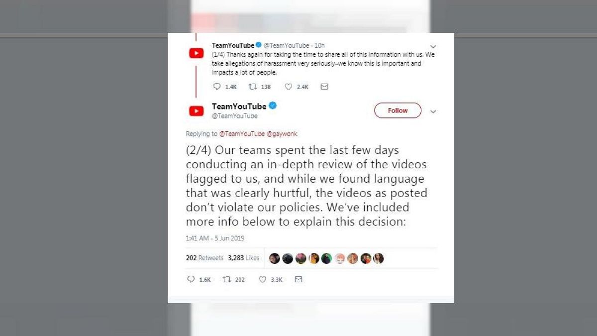 یوتیوب اعتراض به آزار کلامی علیه خبرنگار همجنسگرا را نپذیرفت