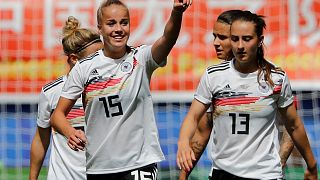 Germany's Giulia Gwinn celebrates scoring their first goal