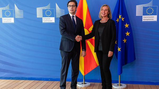 Stevo Pendarovski , to the left, & Federica Mogherini Stevo Pendarovski , to the left, & Federica Mogherini