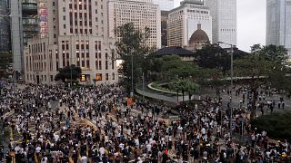 Protesters march during a demonstration against a proposed extradition bill in Hong Kong, China June 12, 2019.