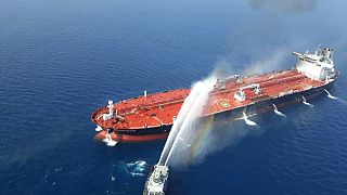 An oil tanker after it was attacked in the Gulf of Oman, June 13, 2019.