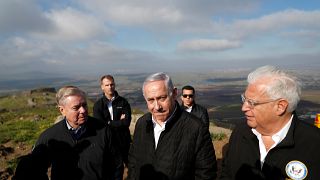 بنيامين نتنياهو والسناتور الجمهوري ليندسي جراهام والسفير الأمريكي لدى إسرائيل ديفيد فريدمان في هضبة الجولان.