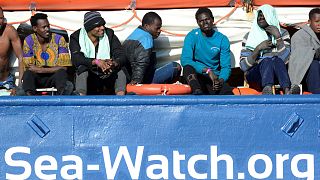 Migrants rest on board the Sea Watch 3 off the coast of Siracusa, Italy, January 27, 2019.