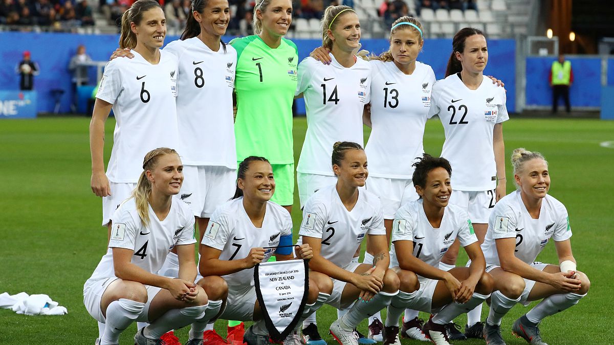 New Zealand players before the Women's World Cup match against Canada on June 15, 2019.