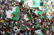 محتجون جزائريون في العاصمة الجزائر يوم 14 يونيو حزيران 2019.