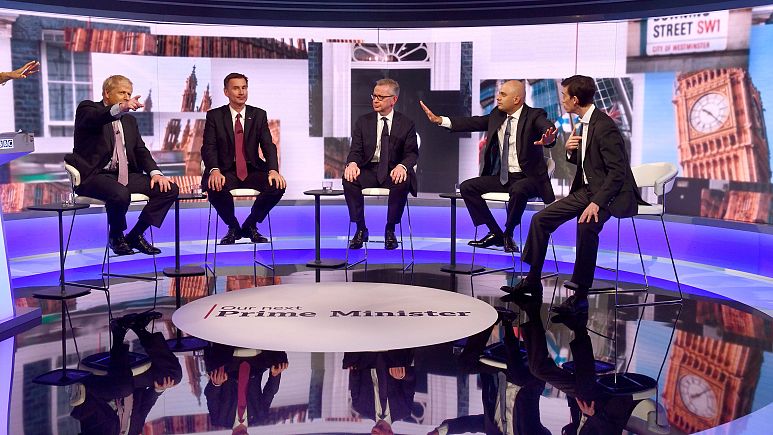 Candidates debate to replace British PM Theresa May in London, Britain June 18, 2019.