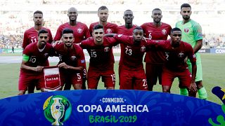 منتخب قطر في البرازيل خلال مباراته ضد البراغوي