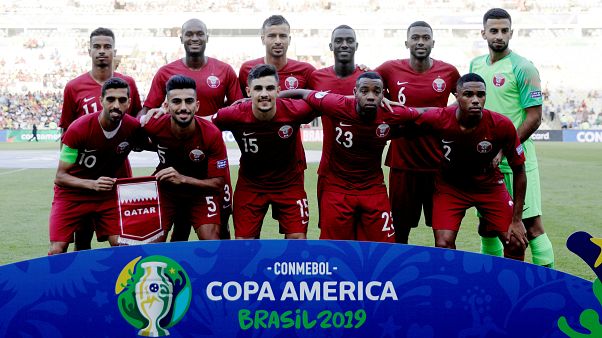 منتخب قطر في البرازيل خلال مباراته ضد البراغوي منتخب قطر في البرازيل خلال مباراته ضد البراغوي