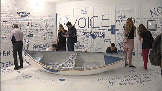 Watch: Yoko Ono refugee boat installation goes on display