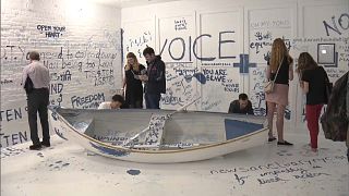 Watch: Yoko Ono refugee boat installation goes on display 