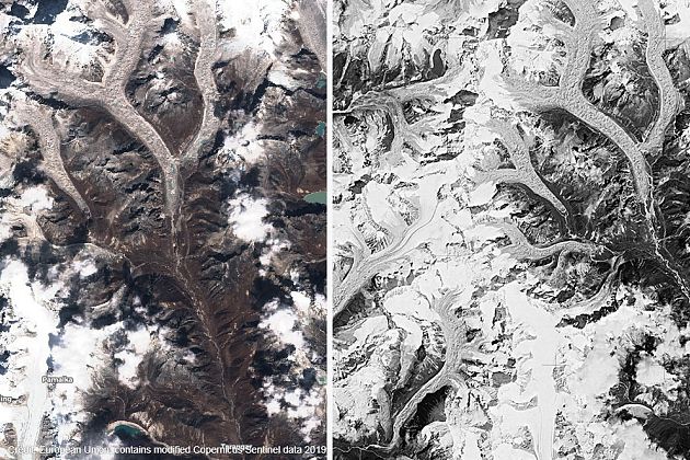 El área de Dragnag en octubre de 2018 y octubre de 1980