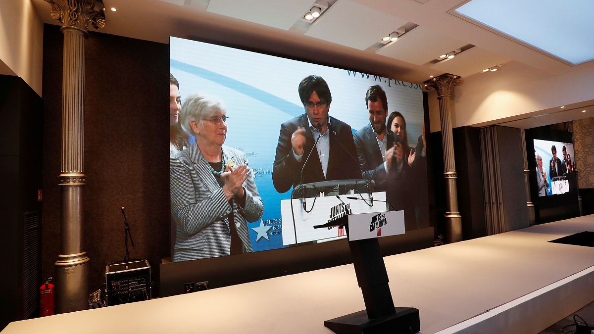 Carles Puigdemont on a television screen
