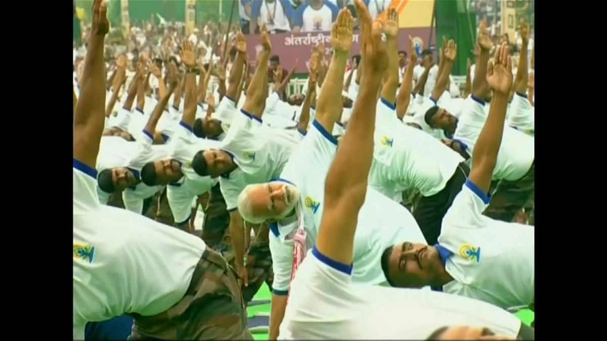 Modi joined 25,000 other yoga devotees for the session
