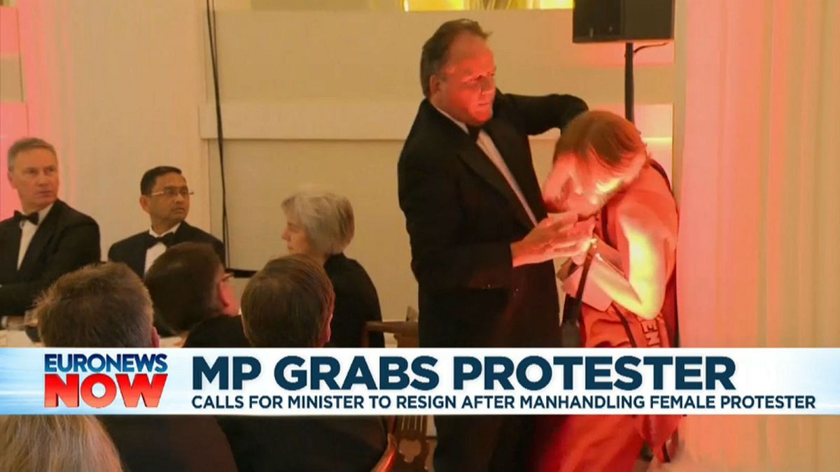 UK junior minister suspended after grappling with eco-protester