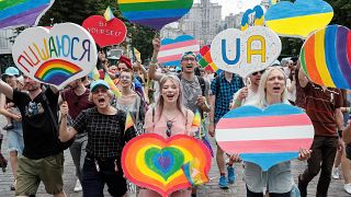 Participants take part at the Equality March, organized by the LGBT community in Kiev
