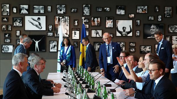 IOC President Thomas Bach attends a meeting with the Stockholm Are 2026 bid delegation including Sweden Prime Minister Stefan Lofven IOC President Thomas Bach attends a meeting with the Stockholm Are 2026 bid delegation including Sweden Prime Minister Stefan Lofven