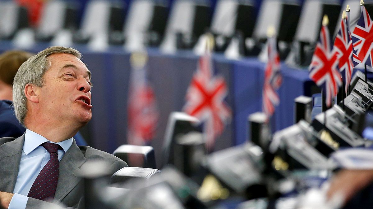 Brexit Party leader Nigel Farage attends a debate on the last European summit, at the European Parliament in Strasbourg, France, July 4, 2019. 