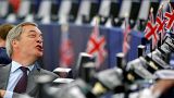 Brexit Party leader Nigel Farage attends a debate on the last European summit, at the European Parliament in Strasbourg, France, July 4, 2019.