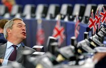Brexit Party leader Nigel Farage attends a debate on the last European summit, at the European Parliament in Strasbourg, France, July 4, 2019.