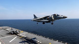 Spanish Navy ground-attack aircrafts during Baltops 2019 NATO military exercise in the Baltic sea on June 13, 2019.