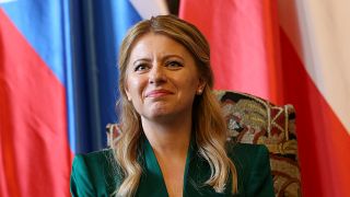 Slovakia's President Zuzana Caputova meets with Czech President Milos Zeman (not pictured) in Prague, Czech Republic, June 20, 2019.