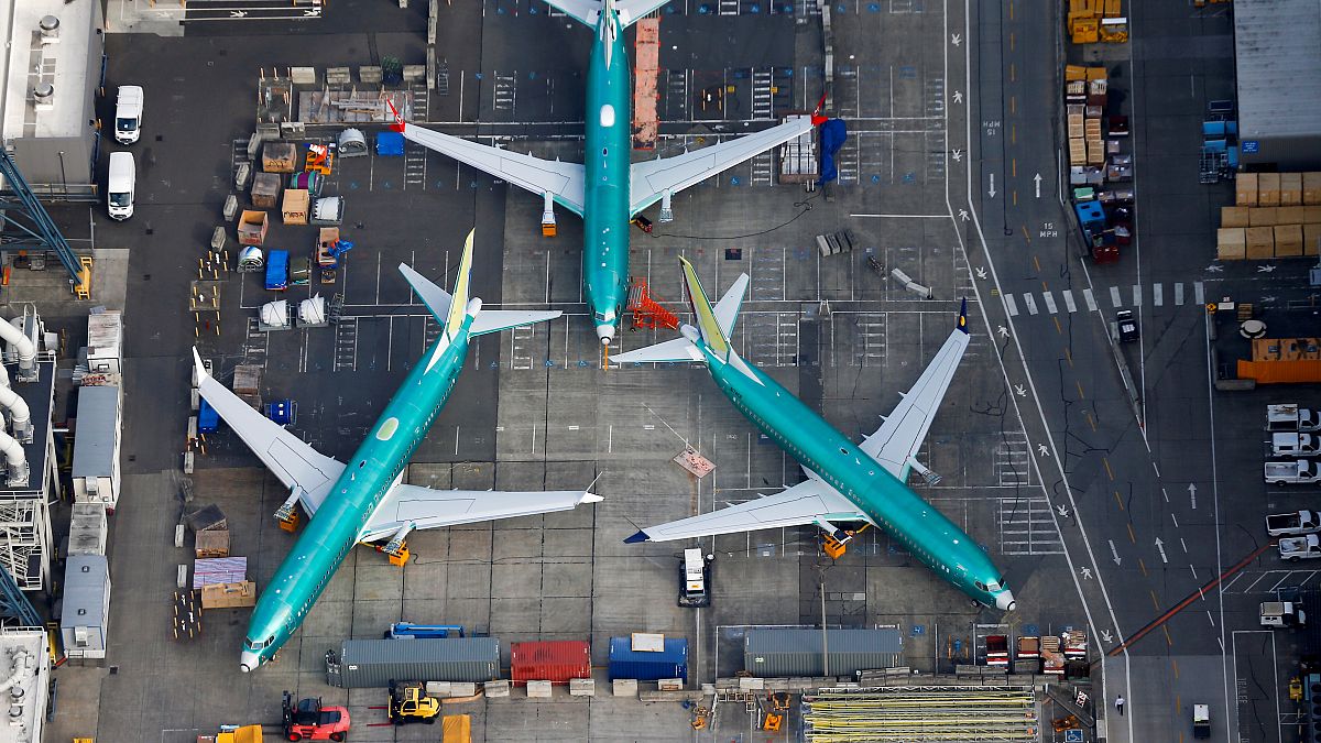 Boeing 737 MAX airplanes parked on the tarmac at the Boeing Factory in Washington