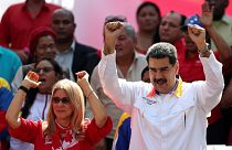 Nicolás Maduro és felesége egy caracasi nagygyűlésen 2019. május 20-án