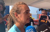 Carola Rackete, a capitã do "Sea Watch 3", em declarações aos jornalistas