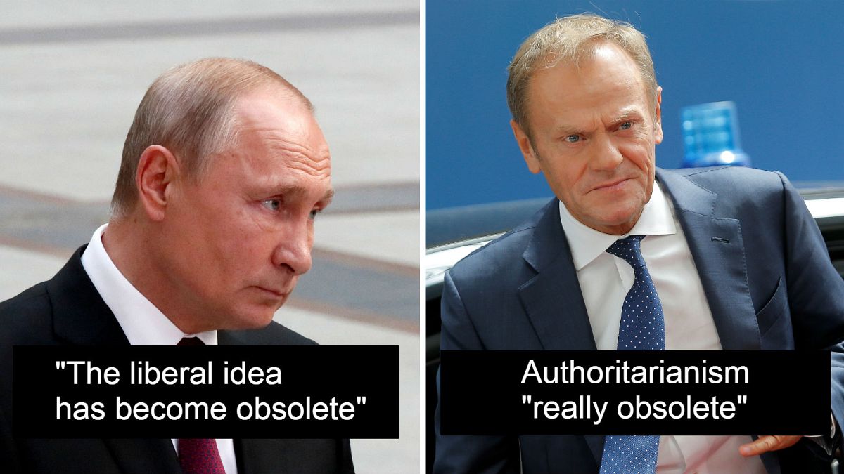 Ideology debate: Putin says 'liberalism obsolete', Tusk says 'authoritarianism obsolete'