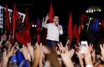 Lider of the Democratic Party Lulzim Basha attends an anti-government protest in front of Prime Minister Edi Rama's office in Tirana, Albania, June 21, 2019