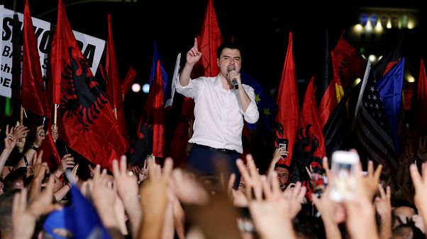 Lider of the Democratic Party Lulzim Basha attends an anti-government protest in front of Prime Minister Edi Rama's office in Tirana, Albania, June 21, 2019 Lider of the Democratic Party Lulzim Basha attends an anti-government protest in front of Prime Minister Edi Rama's office in Tirana, Albania, June 21, 2019