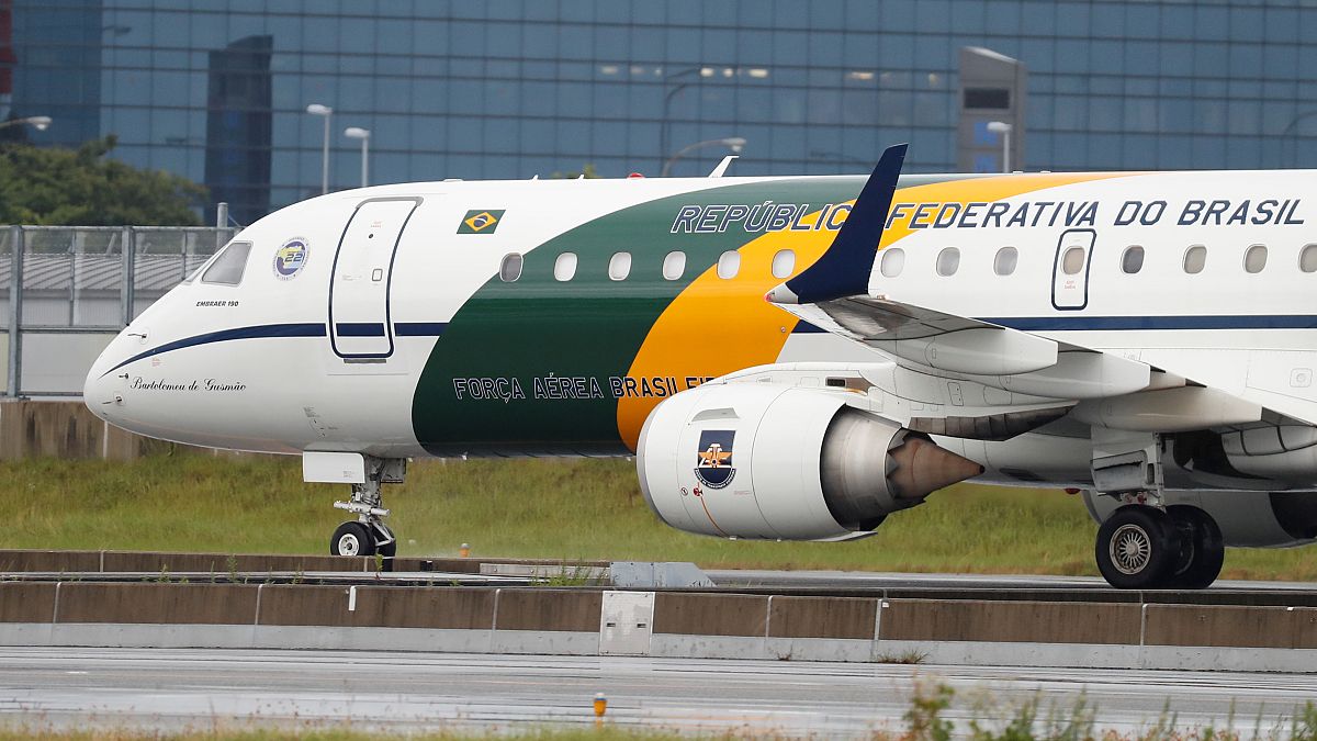 Brazil's President Jair Bolsonaro plane is seen at Osaka airport ahead of G20 leaders summit in Osaka, Japan June 27, 2019