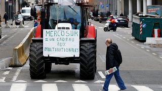 FILEPHOTO: Belgian farmers protest outside a meeting of EU agriculture ministers in Brussels