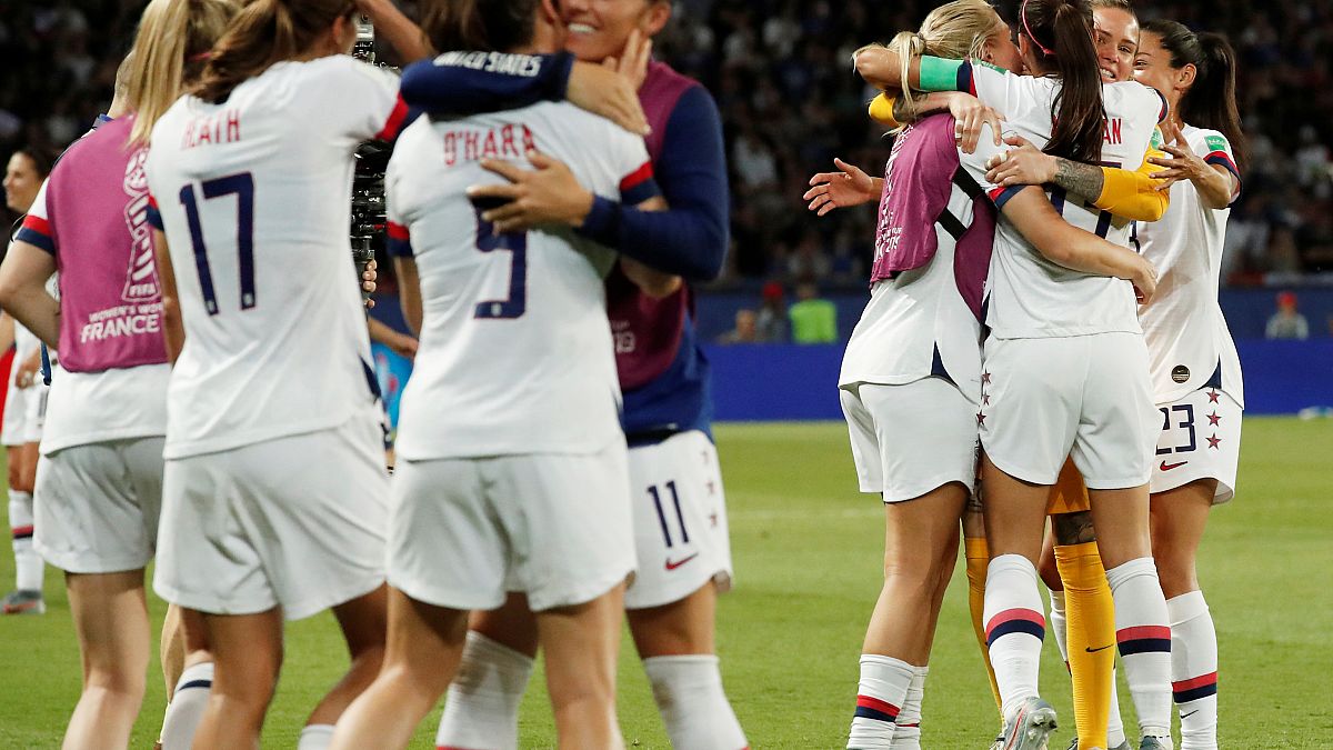  Football - Women's World Cup 2019 - Quarter Final - United States players celebrate after the match against France 