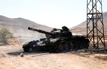 FILE PHOTO: A destroyed and burnt tank, that belongs to the eastern forces led by Khalifa Haftar, is seen in Gharyan south of Tripoli Libya June 27, 2019. 