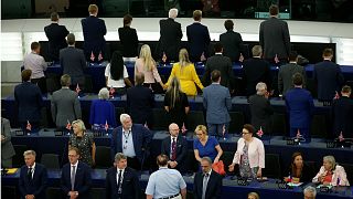 Brexit Party MEPs turn their backs as EU anthem is played