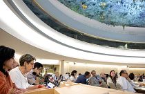 Viviane Lambert à la tribune des Nations unies à Genève le 1er juillet 2019