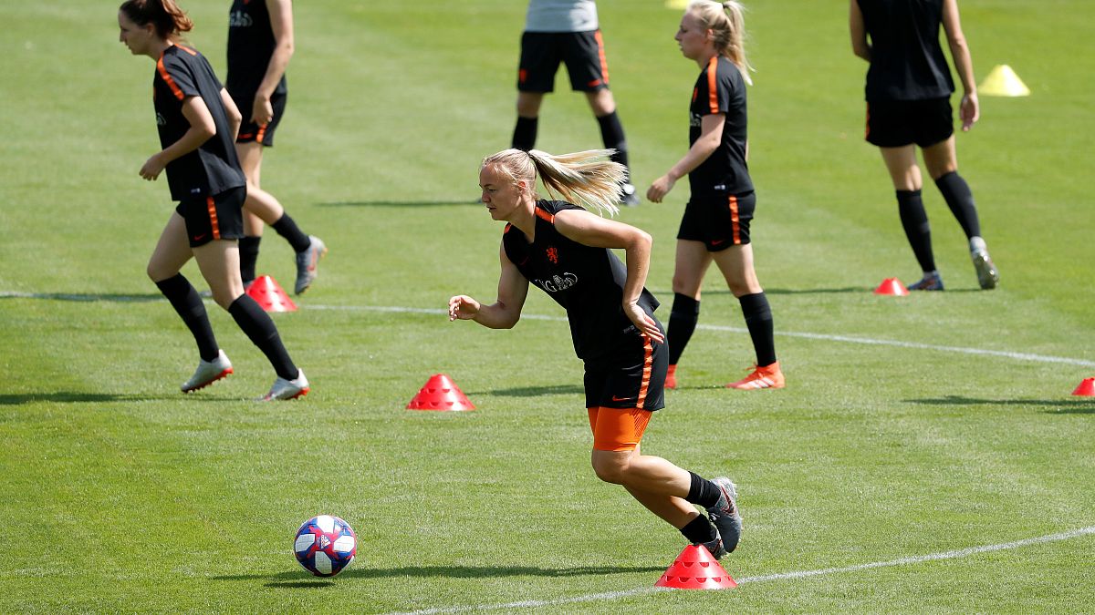The Dutch national team training on July 2, 2019, ahead of their semi-final against Sweden. 