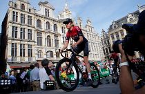 Team INEOS rider Geraint Thomas of Britain during the Tour de France teams presentation in Brussels on July 4, 2019.