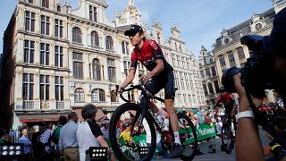 Team INEOS rider Geraint Thomas of Britain during the Tour de France teams presentation in Brussels on July 4, 2019.