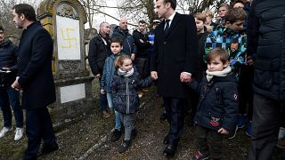 FILE PHOTO: French President Emmanuel Macron visits a Jewish cemetery in Quatzenheim