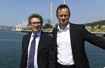  Szijjártó Péter külgazdasági és külügyminiszter és Zeno D'Agostino, a kikötő vezérigazgatója a trieszti kikötőben 2019. július 5-én