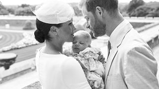 Prince Harry, Duke of Sussex and Meghan, Duchess of Sussex with their son, Archie Harrison Mountbatten-Windsor at Windsor Castle on July 6, 2019.
