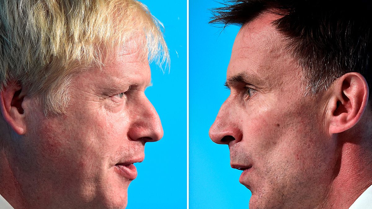 A combination pictures shows Boris Johnson and Jeremy Hunt, leadership candidates for Britain's Conservative Party, attending a hustings event in Cardiff, Wales, Britain, July