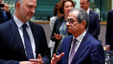 Il Commissario europeo Pierre Moscovici con Giovanni Tria, ministro dell'Economia italiano. (Bruxelles, 8.7.2019)