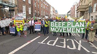 manifestanti agricoltori in protesta a Dublino