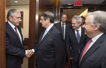 Secretary General Antonio Guterres meeting with Greek Community leader H. E. Nicos Anastasiades and Turkish Community leader H.E. Mustafa Akinci.
