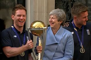 Watch: May welcomes England cricket team to Downing Street after World Cup triumph