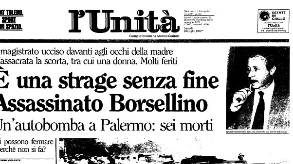 Prima pagina Unità - 20 luglio 1992 Prima pagina Unità - 20 luglio 1992