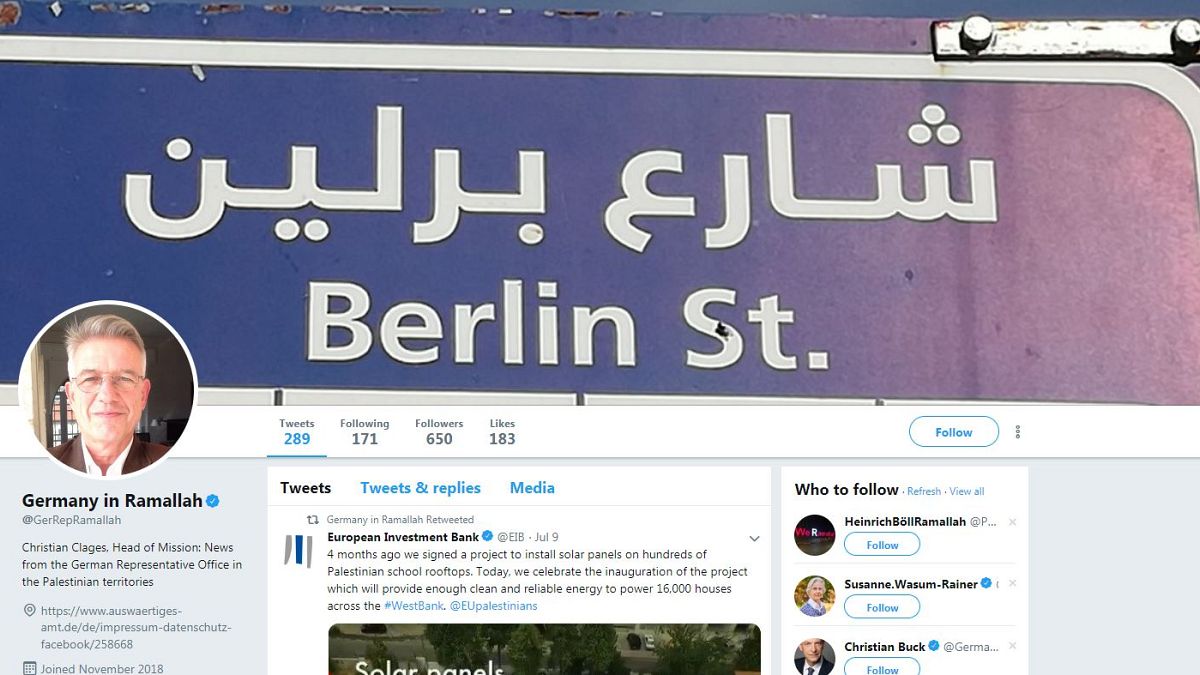 Screenshot: Twitter-Account der deutschen Vertretung in Ramallah